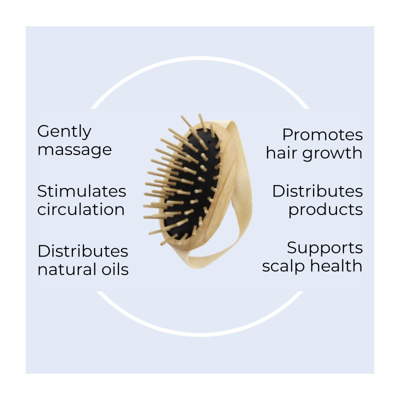 TEK â€“ Scalp Massage Brush with Strap in Ash Wood Handmade in Italy â€“ Stimulates Hair Growth, Ideal for Shampoo and Anti-Hair Loss Lotions â€“ 8.5 x 5 cm â€“ Vegan and Sustainable - Image 4
